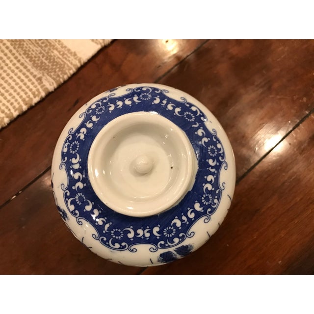 Asian Vintage White and Blue Cherry Blossoms Porcelain Ginger Jar For Sale - Image 3 of 5