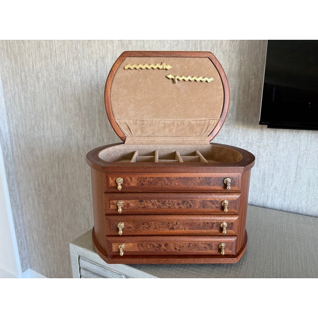 Italian Large Vintage Agresti Briarwood Jewelry Box 4 Drawers Chest For Sale - Image 3 of 14