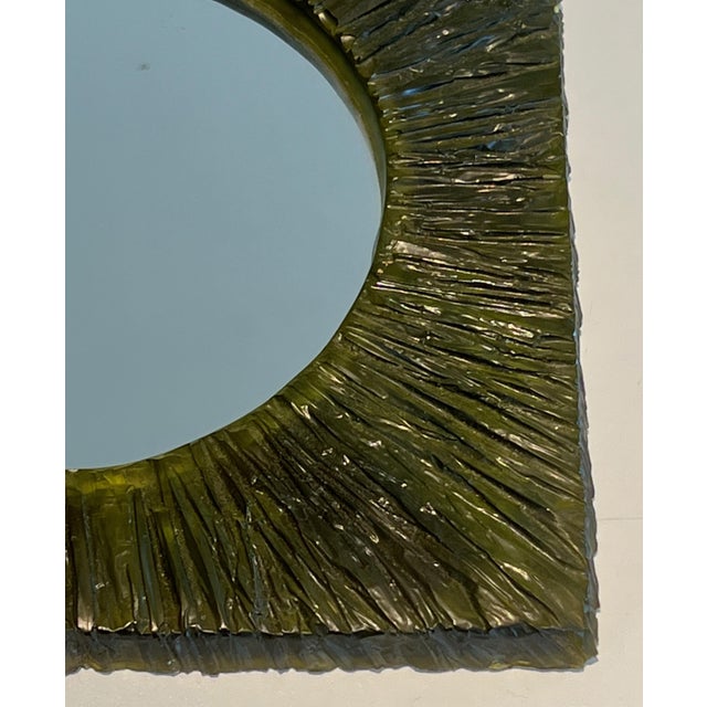 Small Mirror in Green Resin. Work in French. Circa 1970 For Sale - Image 12 of 12