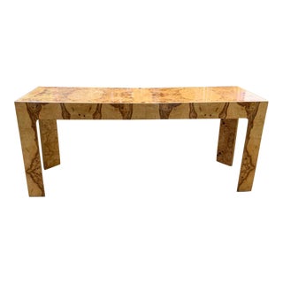 Mid Century Burl Wood Baughman Parsons Console Table For Sale