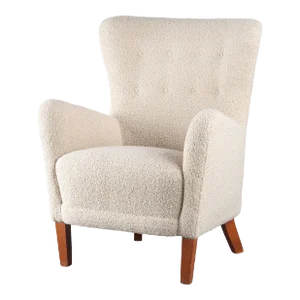Danish Wing Lounge Chair in Faux Shearling Bouclé