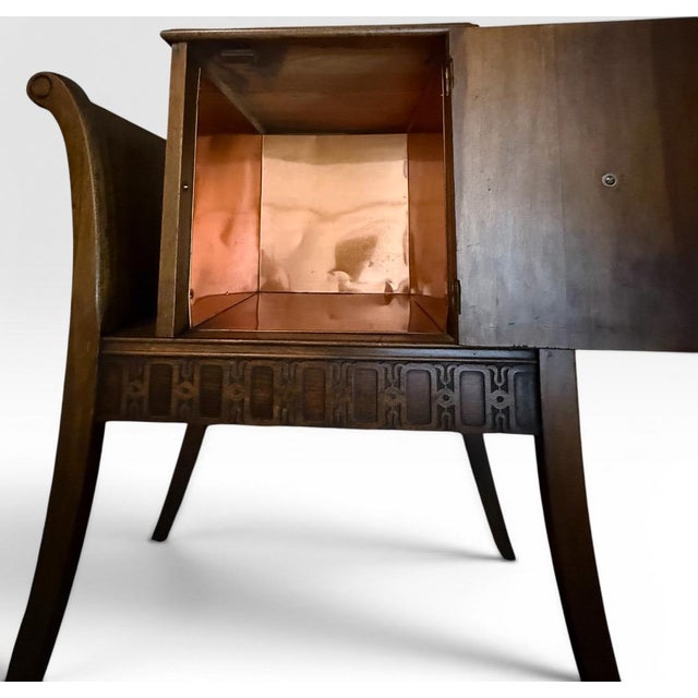 Vintage Art Deco Neoclassical Mahogany Copper-Lined Humidor Magazine Side Table This exceptionally rare vintage 1920s to...
