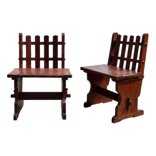 Arts & Crafts Brutalist Handcrafted Mahogany Chairs, 1970s, Set of 2 For Sale