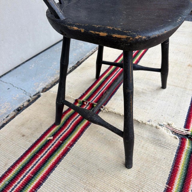 Farmhouse Antique Black Painted Bow-Back Kitchen Windsor Side Chair, Ca. 1800 For Sale - Image 3 of 12