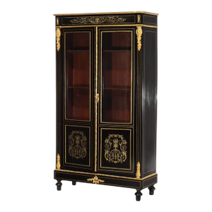 Antique French Louis XVI Style Ebonized & Gilt Bookcase With Ormolu Mounts