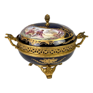 Early 20thC Sevres Blue Porcelain Bronze Bowl - 1 Pc