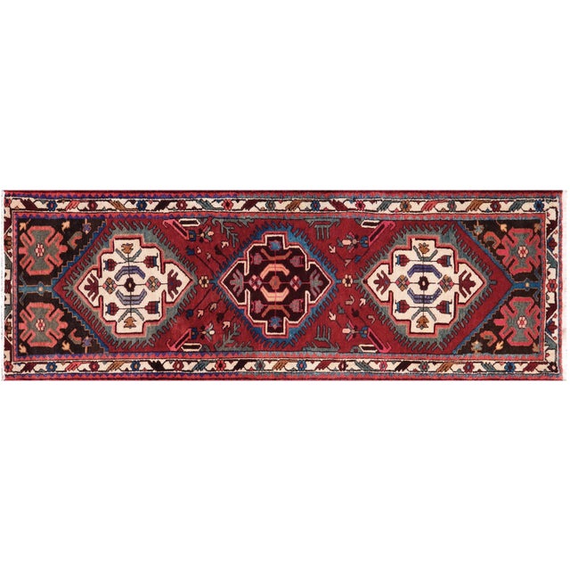 Brick Red Boho Chic Tabriz Red/Beige Wool Runner Rug- 3'2'' X 9'0'' For Sale - Image 8 of 10