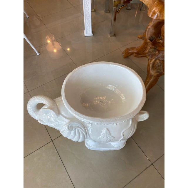 Vintage Large White Plaster Elephant Garden Plant Stand Planter For Sale - Image 9 of 13