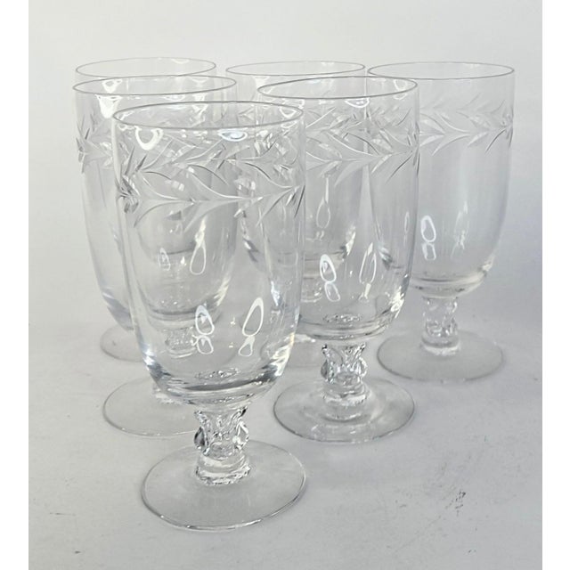 Hollywood Regency Vintage Handcut Laurel & Holly Juice Glasses- Set of Six For Sale - Image 3 of 11