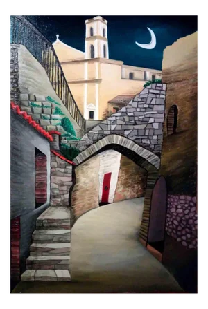 Sabrina Pugliese, The Village and the Moon, Original Painting, 2017