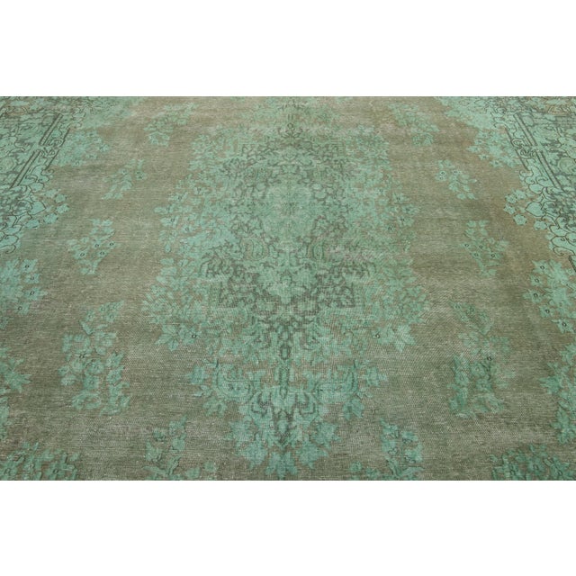 Green Green Floral Antique Persian Overdyed Wool Rug 10 X 13 For Sale - Image 8 of 10