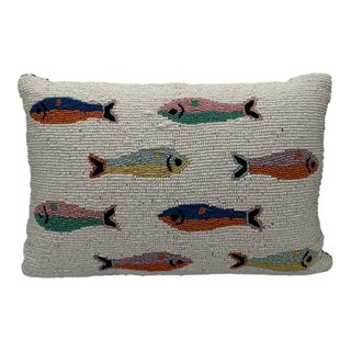 Palm Beach Preppy Beaded Sardine Fish Lumbar Accent Pillow For Sale