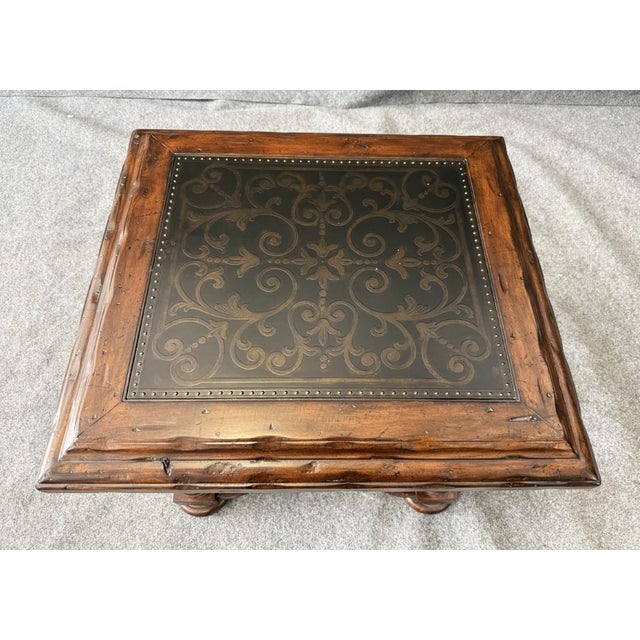 Bernhardt Side Table With Decorated Top and Wooden Base For Sale In Raleigh - Image 6 of 9