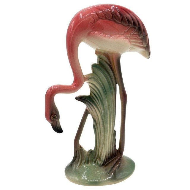 1950s Mid-Century Matching Pink Flamingo Ceramic Tabletop Vase Set by Brad Keeler, A Pair For Sale - Image 4 of 14