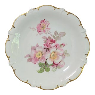 Late 20th Century Romantic Wild Rose Golden Grown Schumann Arzberg Germany Fine Porcelain Serving Plate For Sale