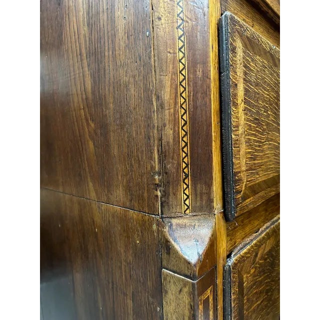 Antique Inlaid Oak Linen Press Cabinet W/Shell Motif For Sale - Image 16 of 17