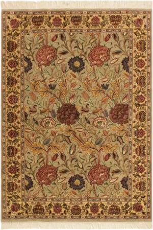 1980s Shabby Chic 1980's Heritage Lt. Tan/Blue Wool Rug - 4'0 X 6'0