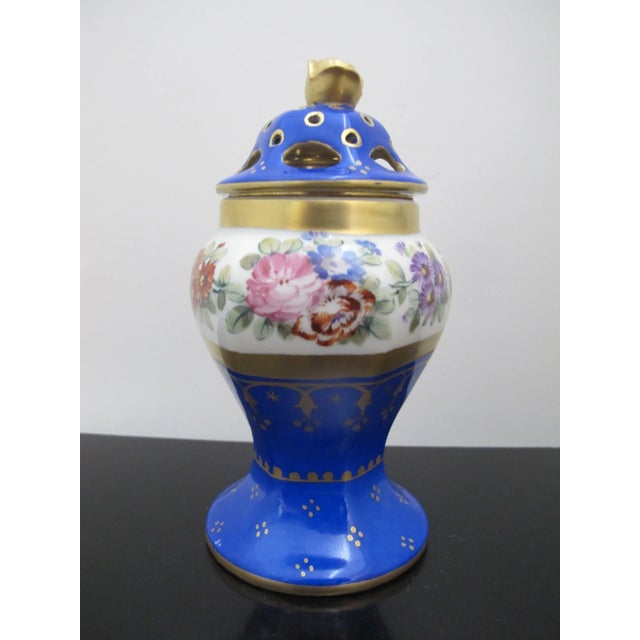 18th Century Sevres French Hand Painted Floral Porcelain Gilt Cobalt Blue Perfume Burner For Sale - Image 5 of 10