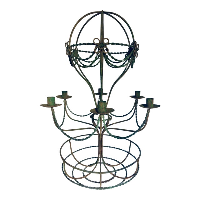 1950's Vintage French Wrought Iron 6 Light Hot Air Balloon Candle Chandelier For Sale In Miami - Image 6 of 6