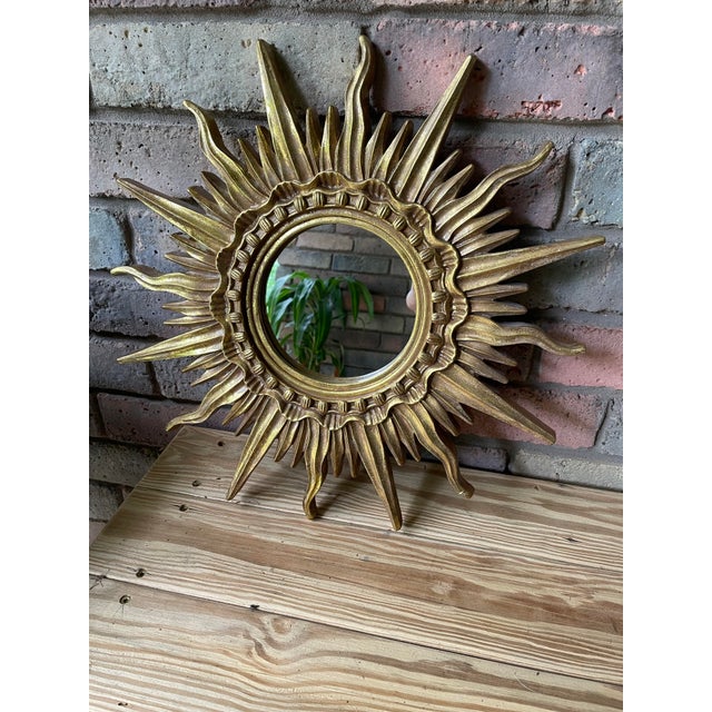 1960s French Style 17.25" Gilded Sunburst Wall Mirror For Sale - Image 12 of 18