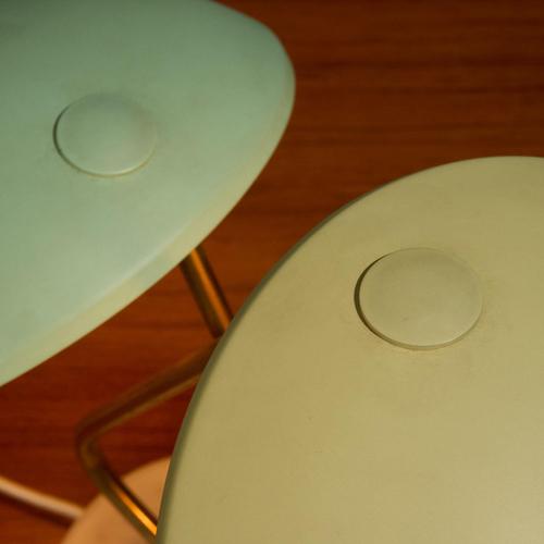 Table Lamp with 2 Shades in Pastel Yellow and Green with Brass Details by Bruno Gatta for Stilnovo, Italy, 1950s For Sale - Image 10 of 11