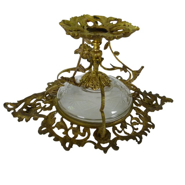 Art Nouveau Brass Tazza Centerpiece Blown Glass Bowl . Swivel Floral Branches For Sale - Image 13 of 16