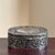Vintage Silver-Plated Oval Jewelry Box With Blue Velvet Lining & Ornate Foliate Relief For Sale In Baltimore - Image 6 of 12