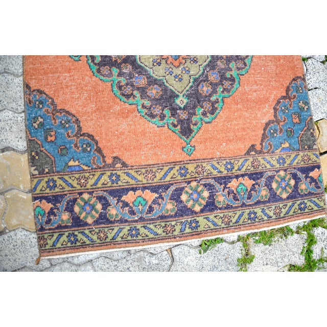 1960s Pastel Muted Orange Hand Made Wool Runner Rug For Sale - Image 9 of 11