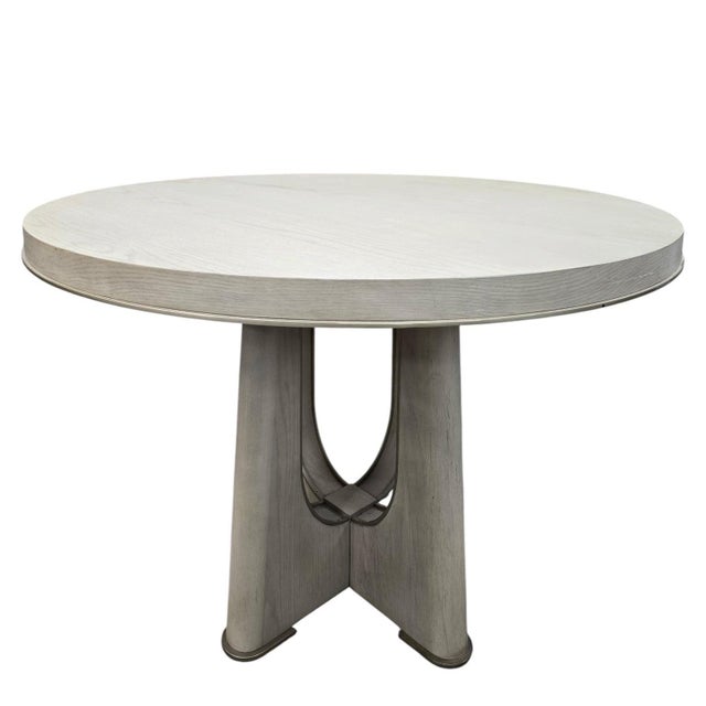 Contemporary White Cerused Oak Round Accent Table by Beautiter Home For Sale - Image 4 of 8