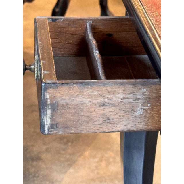 Black 19th Century Ebonized Side Table With Red Leather Top For Sale - Image 8 of 9