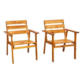 Mid-Century Rationalist Wooden Armchairs, France, 1960s, Set of 2 For Sale