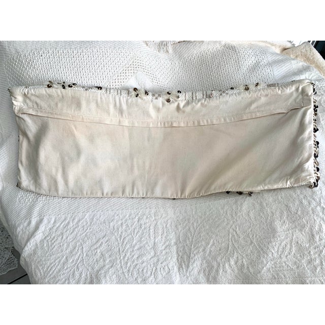 Off-white Rh Teen Moroccan Wedding Decorative Lumbar Pillow Cover Handwoven Cotton Wool Sequins Bands Accented 13”x 34” For Sale - Image 8 of 11