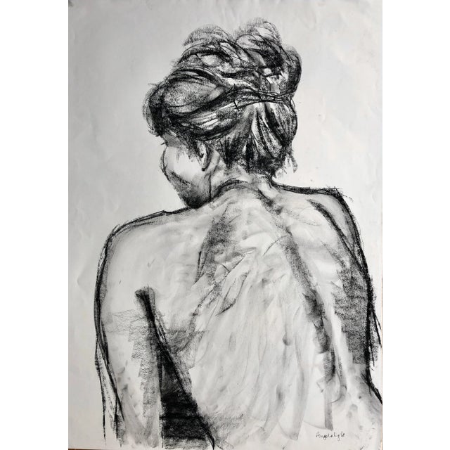 Angela Lyle "Christine With Her Hair Up" Charcoal on Paper 2001 For Sale - Image 4 of 4