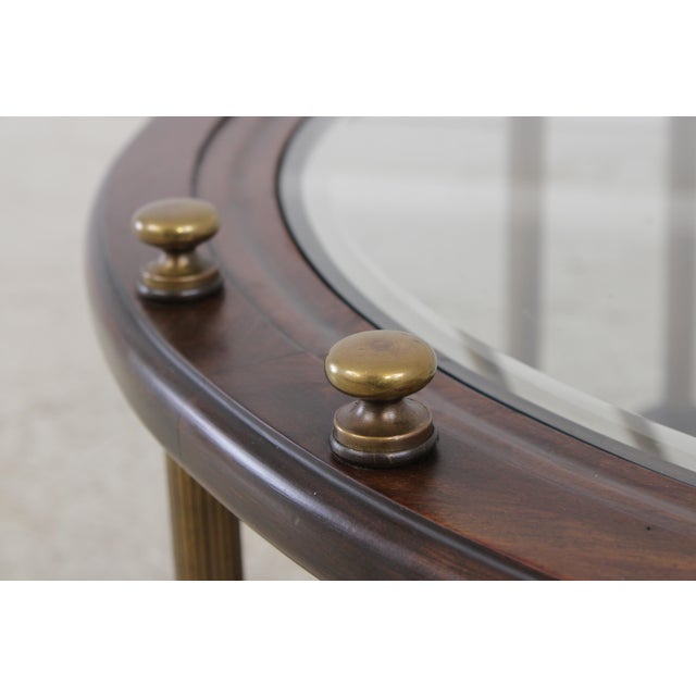 1980s Regency Faux Bamboo Round Brass & Glass Top Coffee Table For Sale - Image 5 of 12