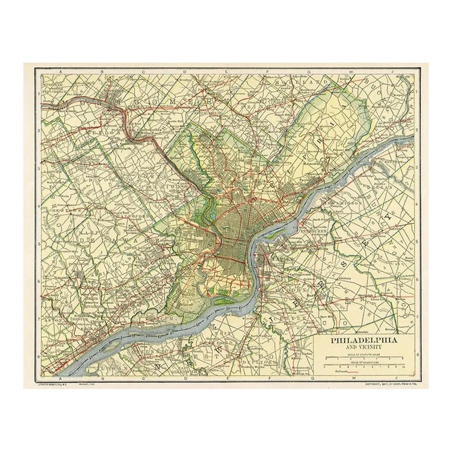 1910, Philadelphia City Map, Original Lithograph Map For Sale