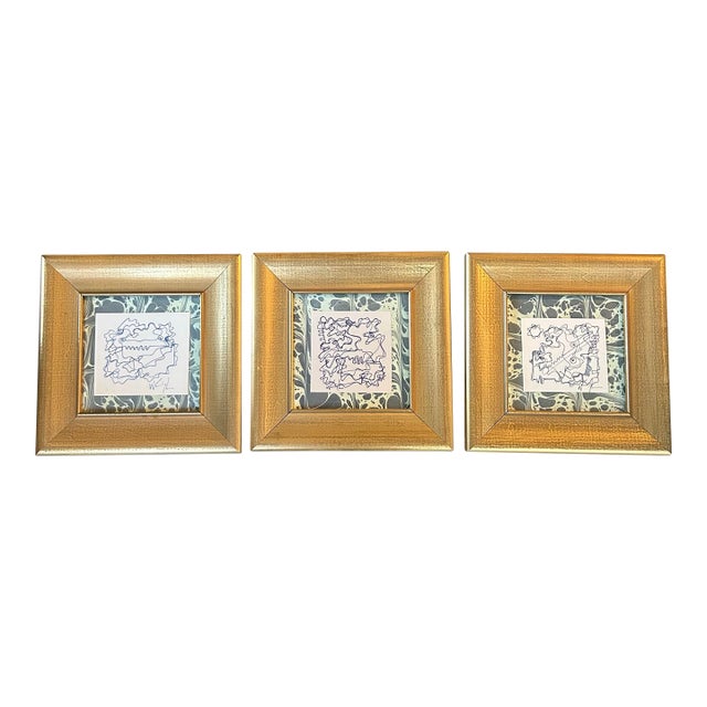 1980's Three Contemporary Original Abstract Pen and Ink Drawings by Wayne Cunningham - Set of Three For Sale