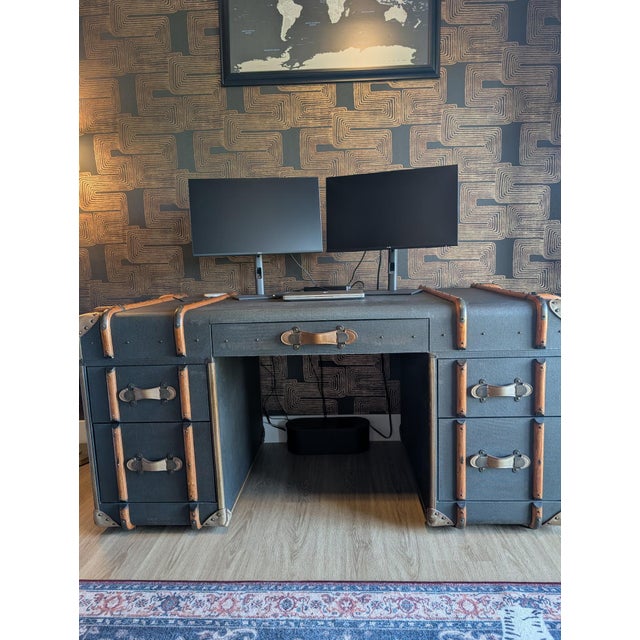 Description Richards' Trunk Desk - Charcoal Canvas After seemingly circling the globe, a canvas-clad steamer trunk landed...