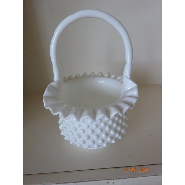 1950s Vintage 1950 White Hobnail Milk Glass Basket For Sale - Image 5 of 5