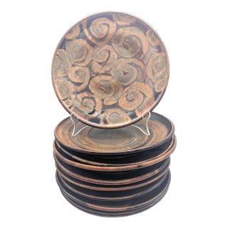 1990s Studio Pottery Glazed Stoneware Plates, Lates, Set of 9 For Sale