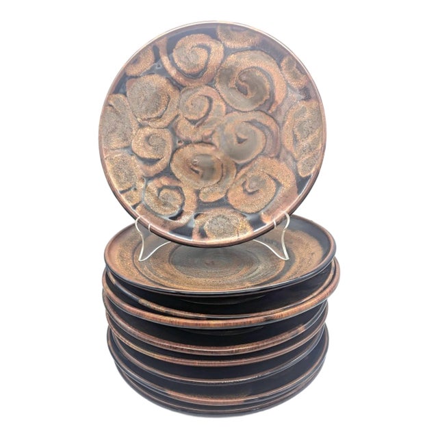 1990s Studio Pottery Glazed Stoneware Plates, Lates, Set of 9 For Sale