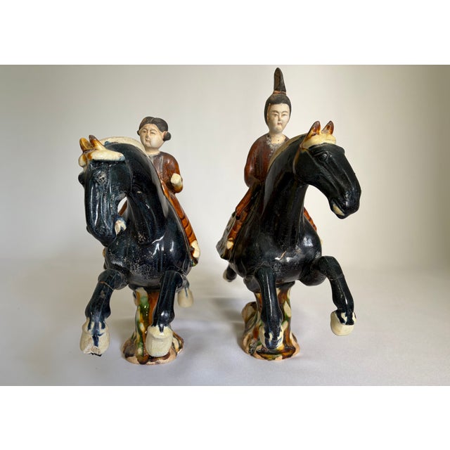 Chinese Tang-Style Sancai Glazed Horse and Rider Figurines - Pair For Sale - Image 9 of 10