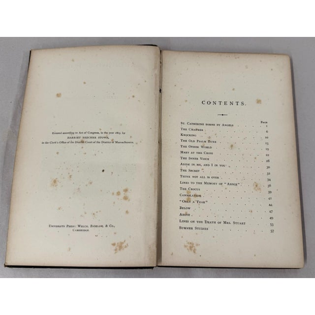 Dark Green Antique 1867 Harriet Beecher Stowe Signed 1st Ed Book - Religious Poems - Autographed Stanza For Sale - Image 8 of 15