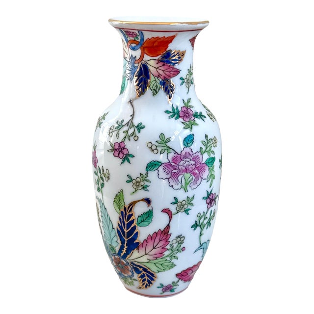 Hand-Painted Tobacco Leaf Floral Vase For Sale