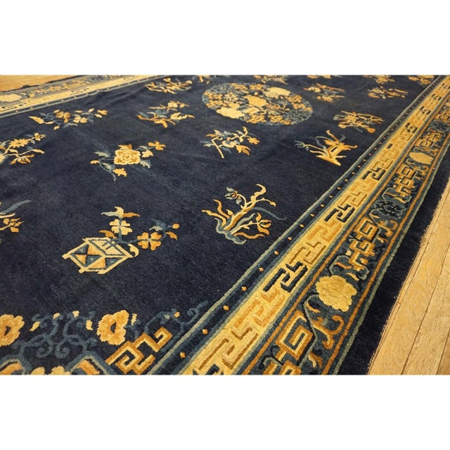 Navy Blue Blue Chinese Antique 1880s Rectangle Room Size Wool Knotted Peking Rug For Sale - Image 8 of 11