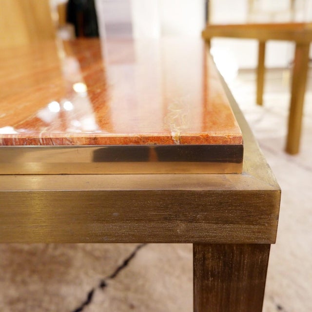 Coffee Tables in Brass and Red Marble, 1970s, Set of 2 For Sale - Image 3 of 13