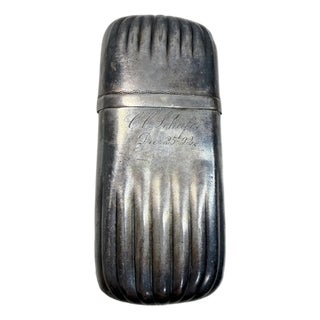 Antique 19th Century Silver-Plate Ribbed 2 Piece Cigarette Cigar Vesta Case Box For Sale