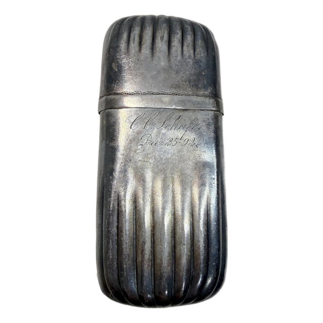 Antique 19th Century Silver-Plate Ribbed 2 Piece Cigarette Cigar Vesta Case Box For Sale