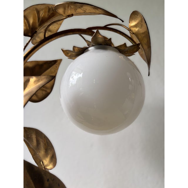 Gold Vintage Hollywood Regency Table Lamp in Gilded Metal & Opaline Glass, Germany, 1970s For Sale - Image 8 of 11