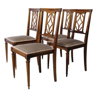 Louis XVI Chairs in Walnut, Italy, 1950s, Set of 4 For Sale