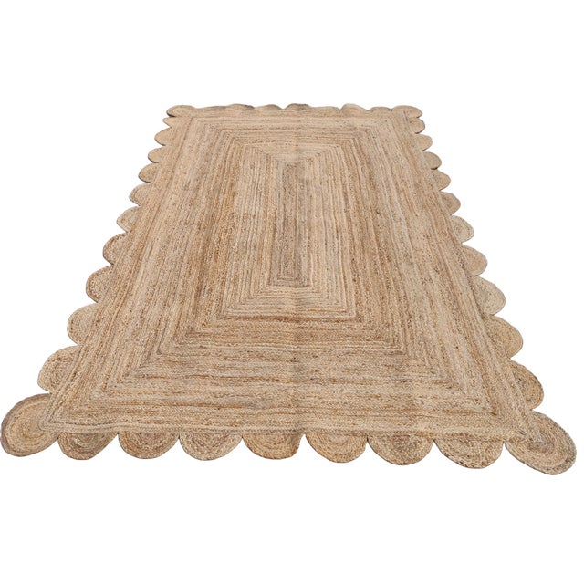 Handmade Solid Natural Jute Scalloped Rug Dhurrie - 4'x6' For Sale - Image 9 of 10